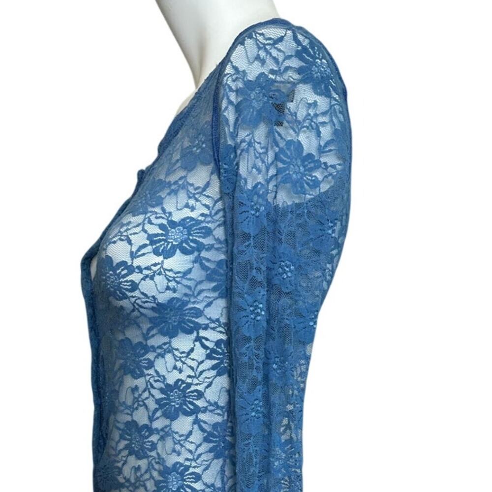 Theodore Beverly Hills Blue Floral Lace Sheer Button Front Top XS Y2K USA - Picture 5 of 11